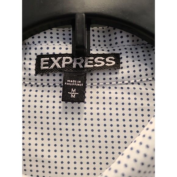 EXPRESS The City Shirt Button Down w Roll Tab Sleeves Polka Dots Womens M White - Picture 3 of 9